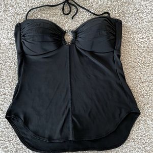 Black tankini bandeau bow tie back adjustable removable neck tie Large